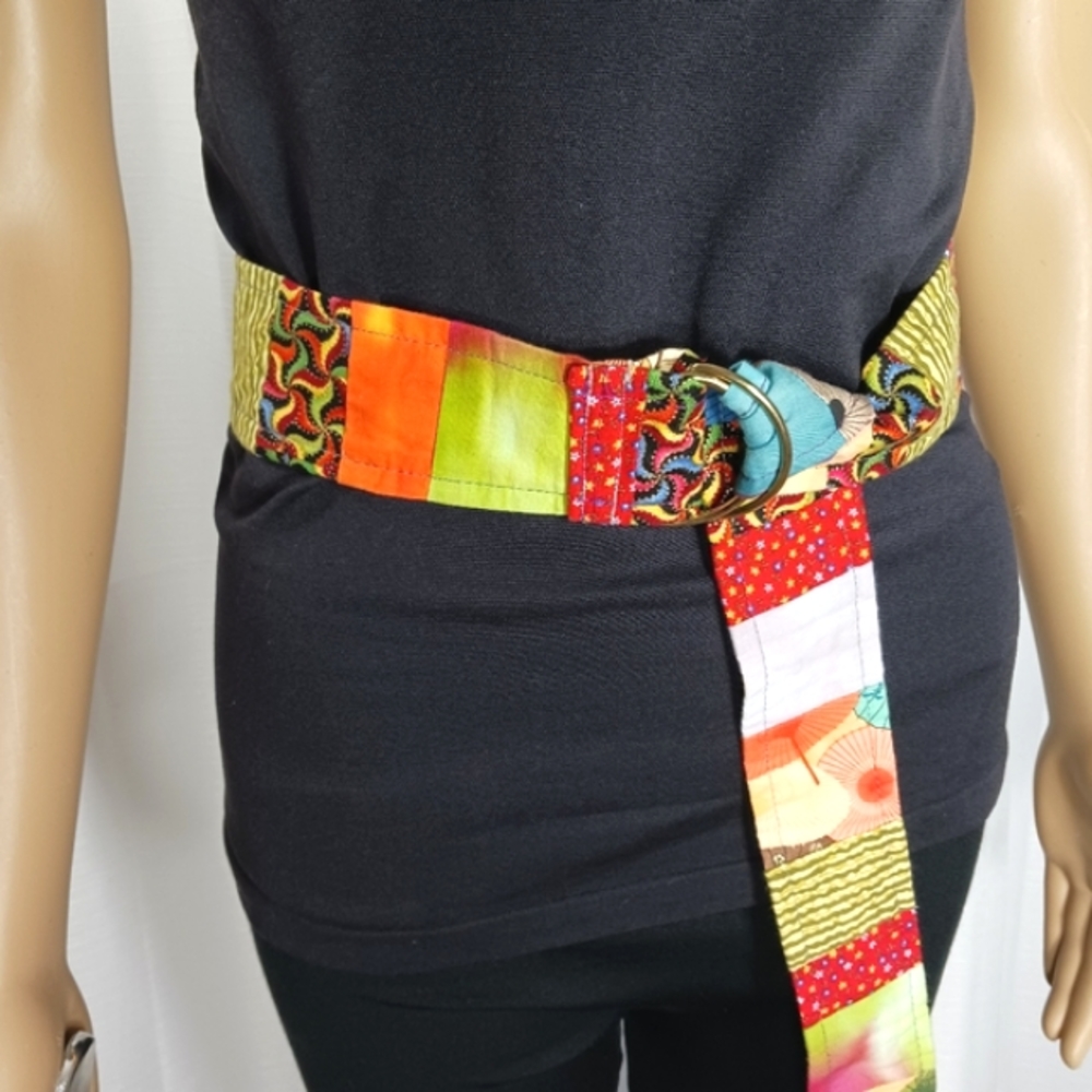 QUILTS BY MARA Cotton Patchwork Belt Calico & Asian Parasols Handmade NW… - Picture 7 of 8